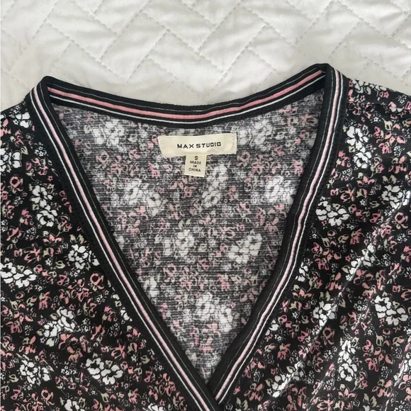 Max Studio Black Floral Wrap Midi Dress size S small new - Picture 11 of 12